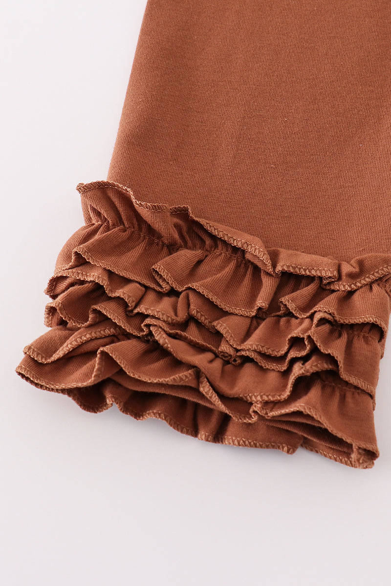 Brown football french knot stripe girl set