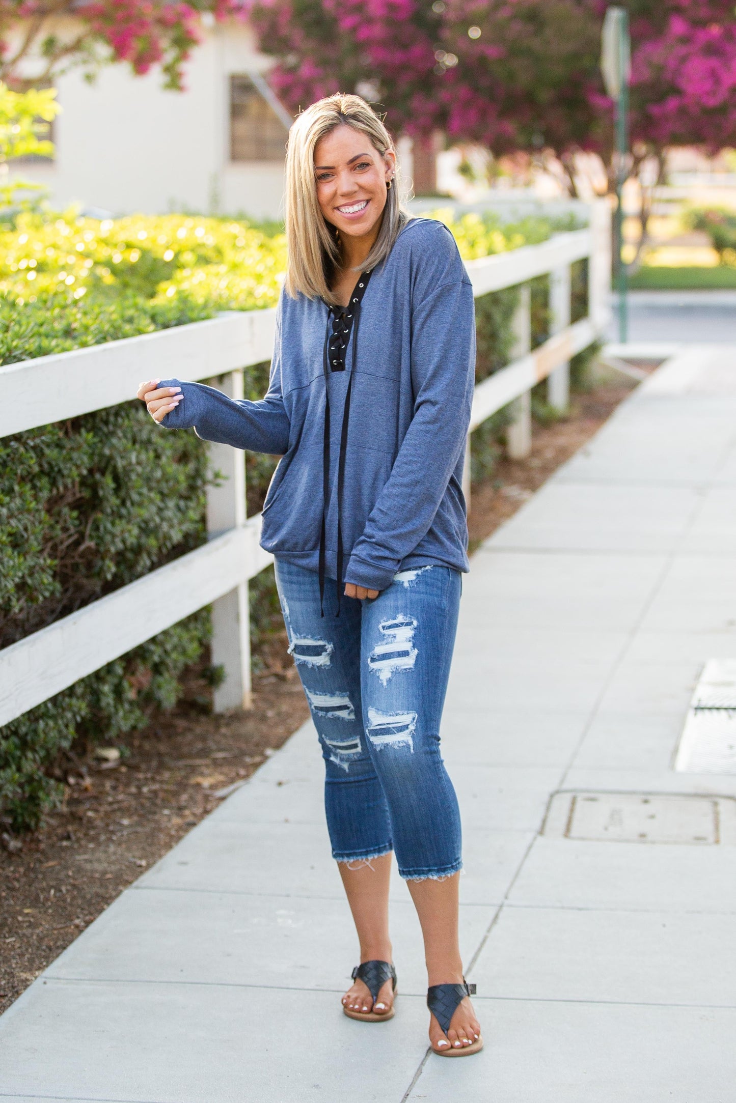 Chambray Lace Up Hoodie