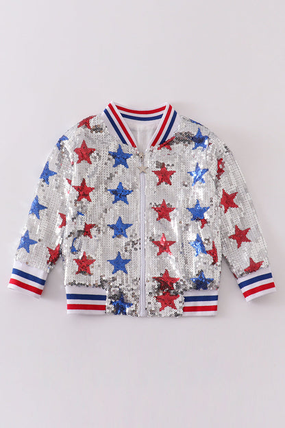 Patriotic star sequins girl coat