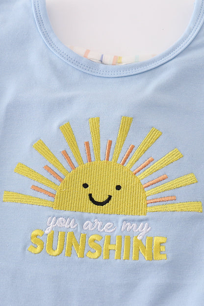 Blue you are my sunshine applique girl set