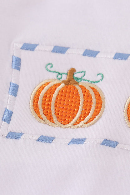 Blue plaid pumpkin embroidery boy set