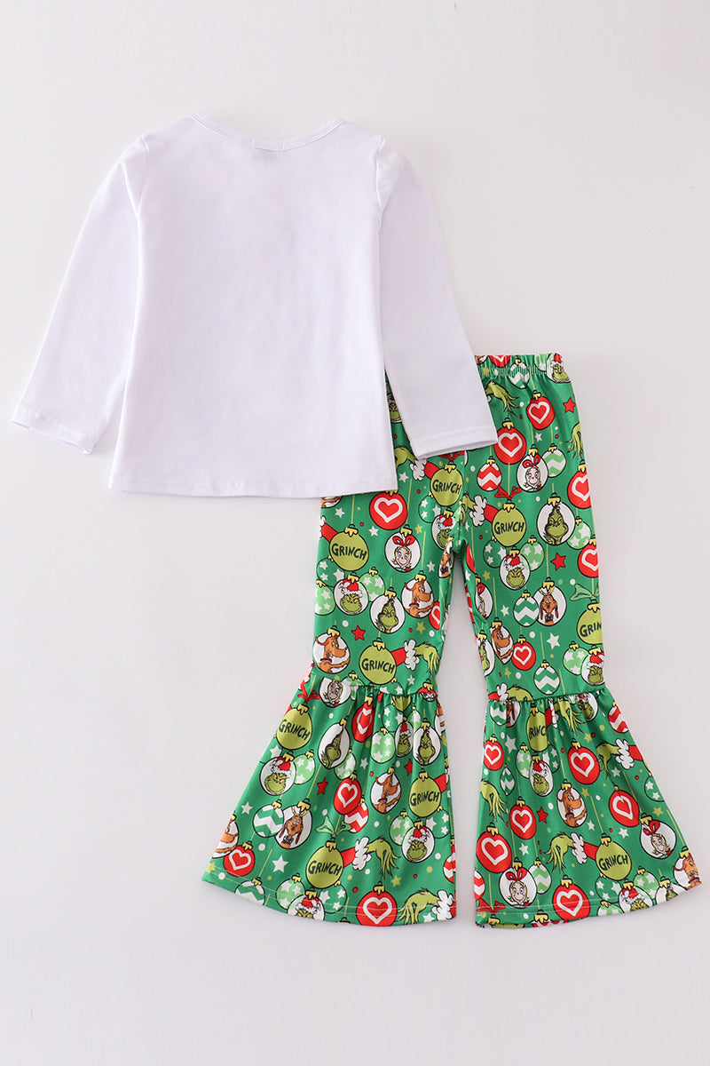 Green grinch print girl set