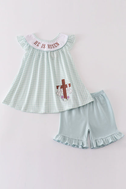 Easter he is risen embroidery girl set