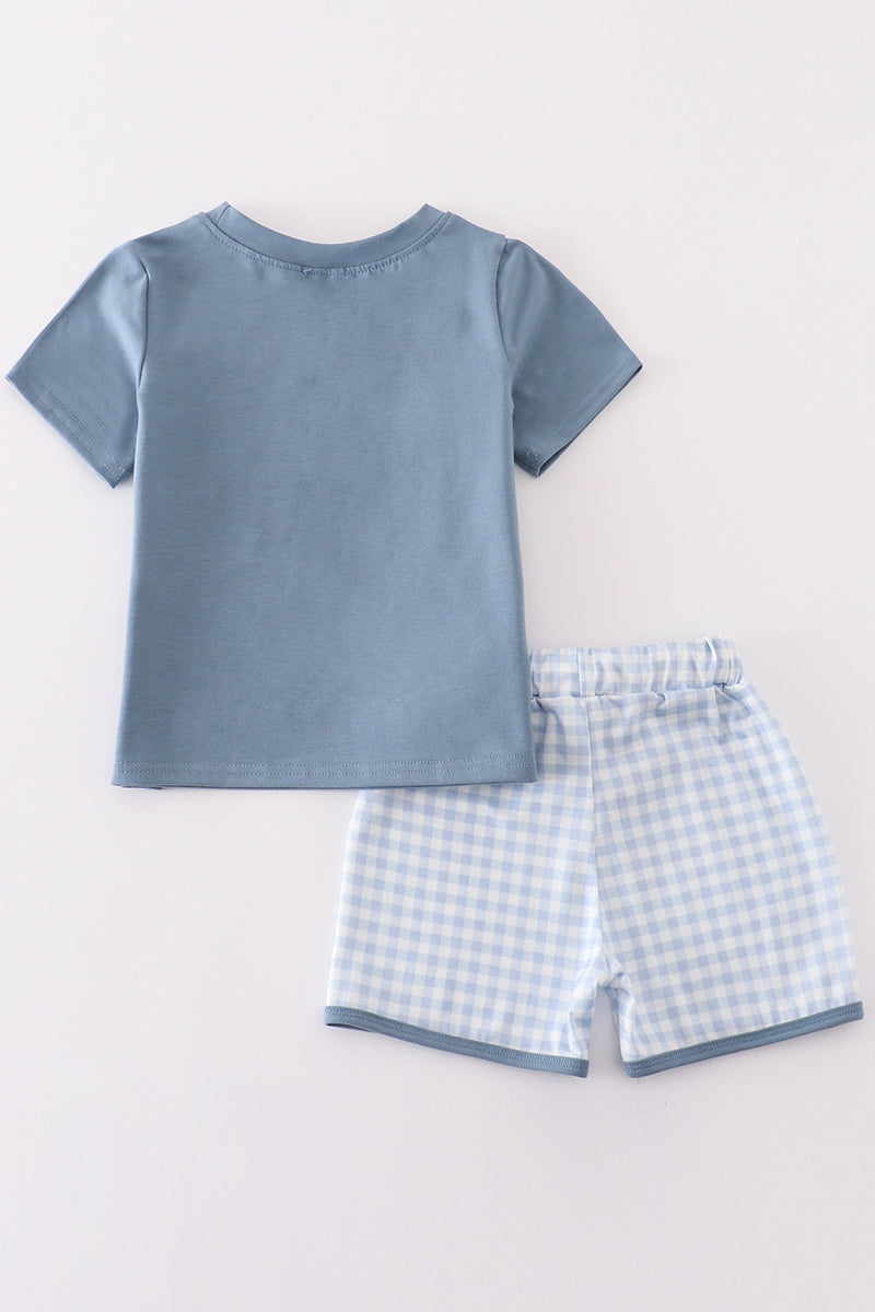 Blue golf embroidery smocked boy set