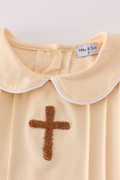 Beige easter cross french knot boy set