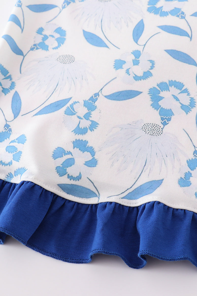 Blue Porcelain Petals print girl set