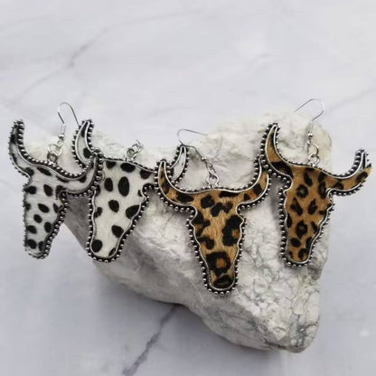 Western Leopard Cow Earrings: White Leopard