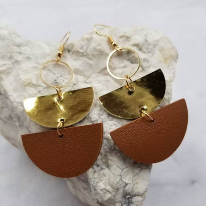 Leather Half Moon Dangle Earrings