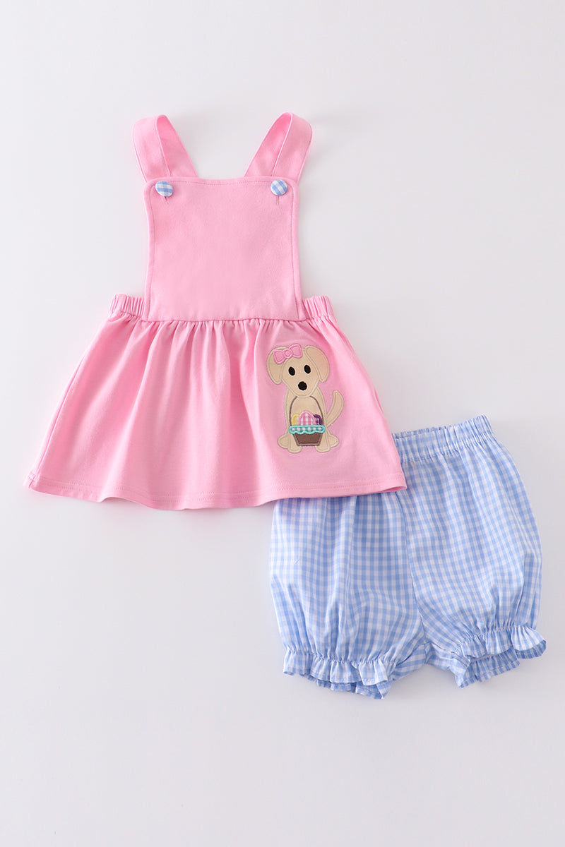 Premium Pink dog applique girl set