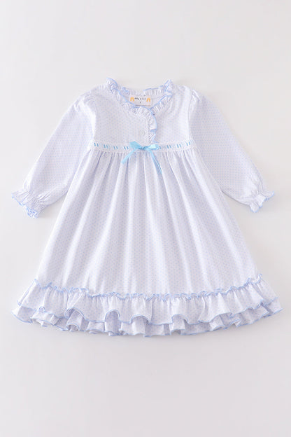 Premium Blue dot ruffle dress