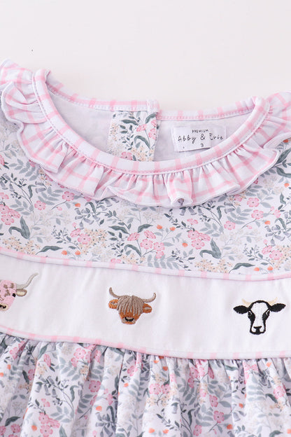 Premium Floral print cow embroidery girl set