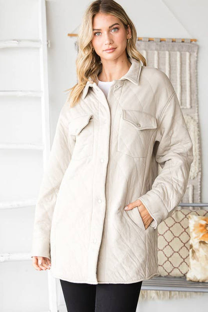 WJ2012 LONG SLEEVE COLLAR BUTTON DOWN JACKET: TAUPE / 3-2-1 (1X-2X-3X)