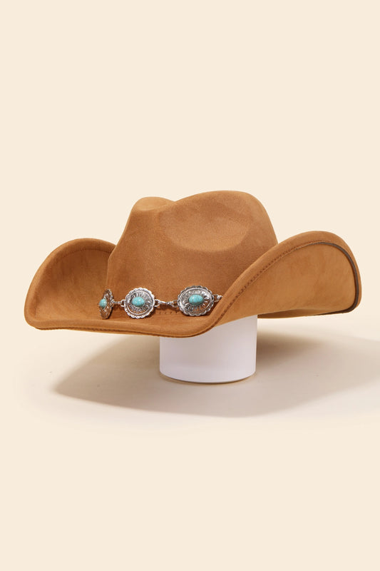 Brown turquoise cowboy hat