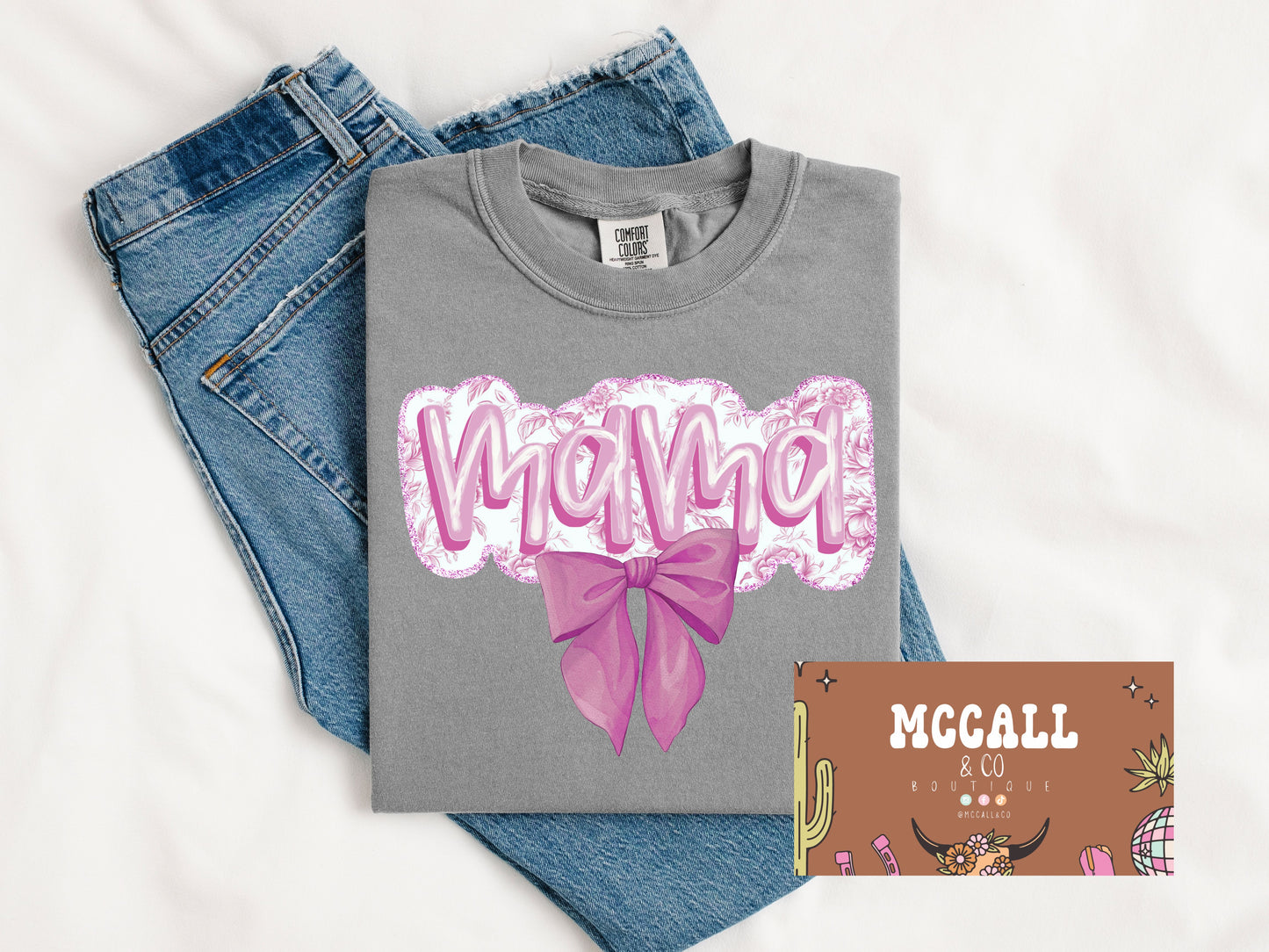 Pink bow mama Comfort Colors Tee