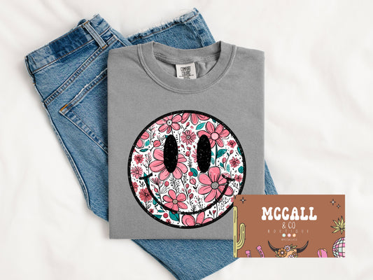 Floral smiley face Comfort Colors Tee