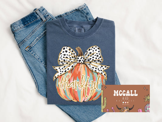 Thankful pumpkin with bow Comfort Colors Tee