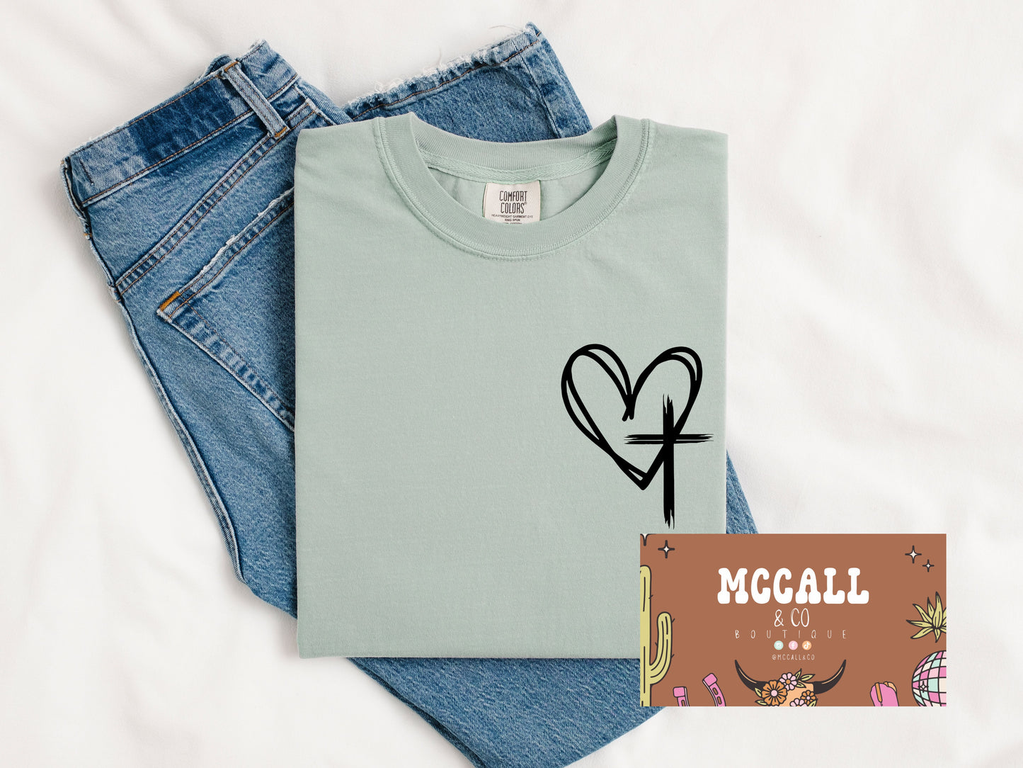 Cross heart pocket Comfort Colors Tee