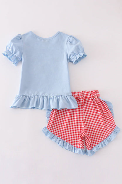 Blue farm applique girl set