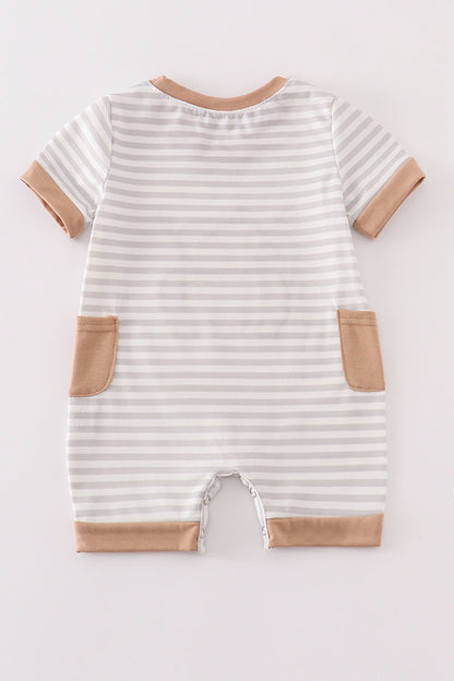 Brown stripe car hunting boy romper