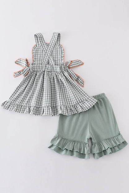 Green woven girl gingham set