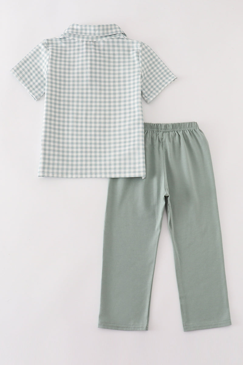 Green gingham boy set