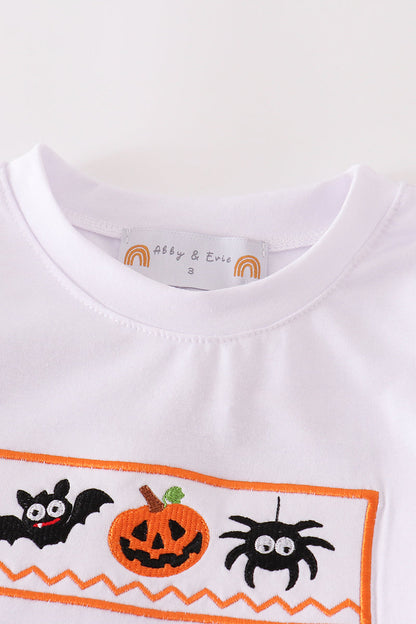 Orange halloween embroidery plaid boy set