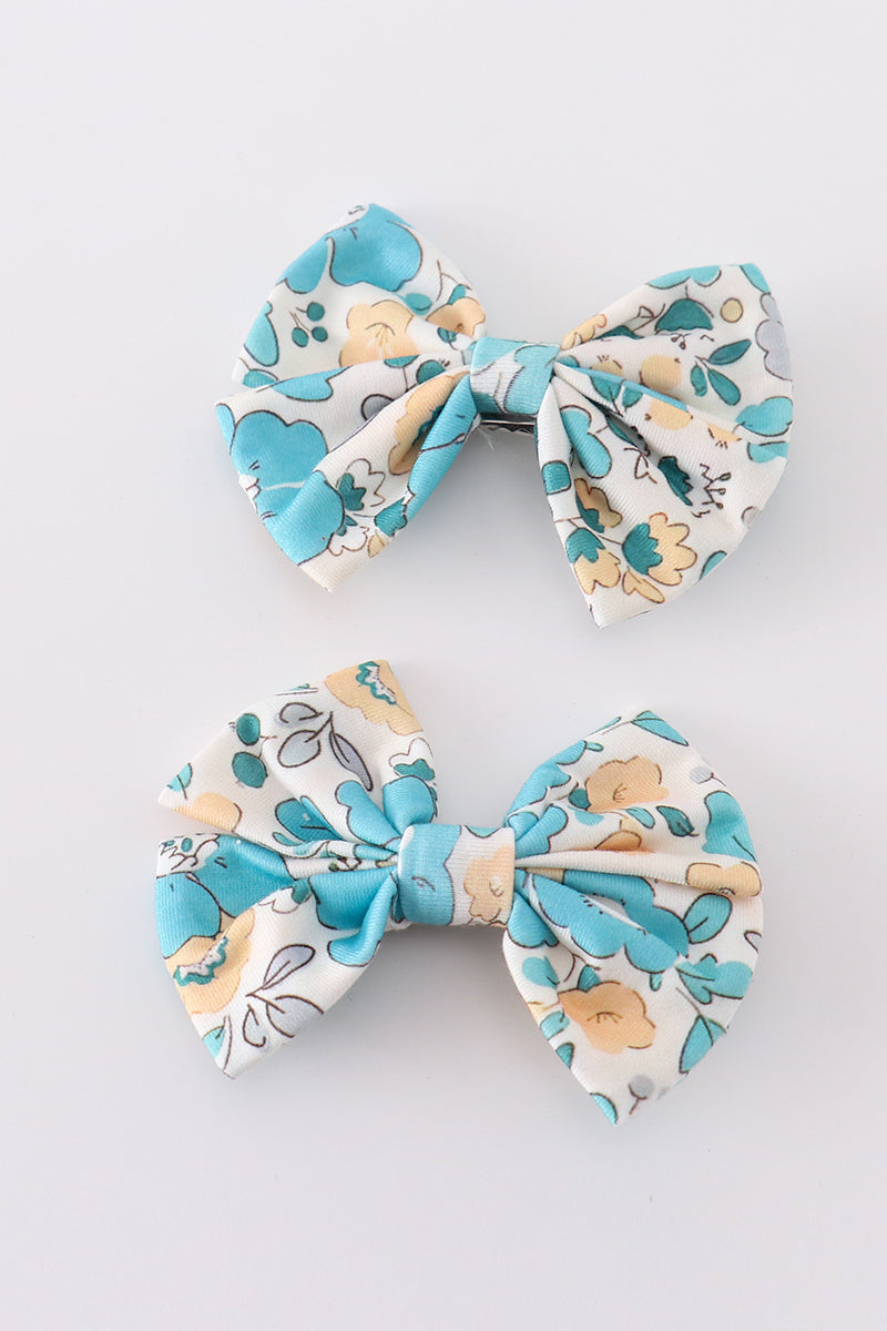 Blue aqua meadow girl piggie hair bow