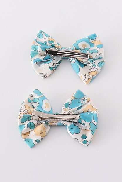 Blue aqua meadow girl piggie hair bow