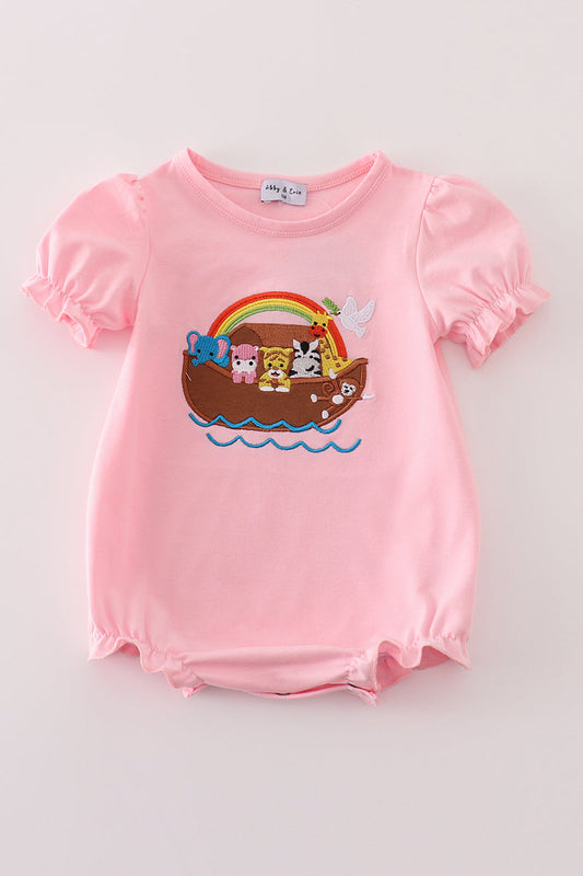 Pink noah's ark applique girl bubble