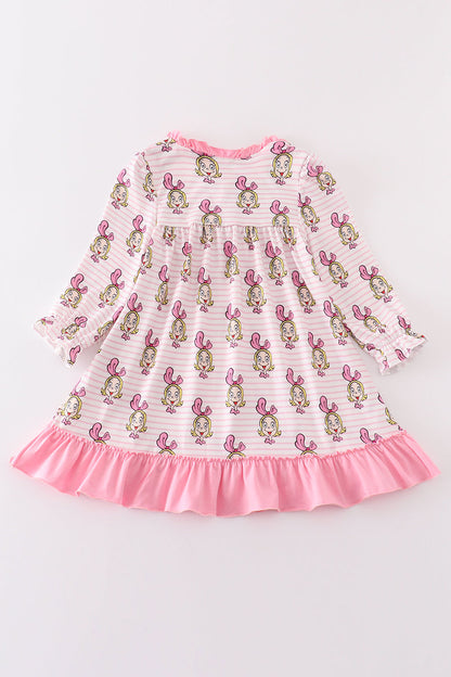 Pink stripe character print girl gown