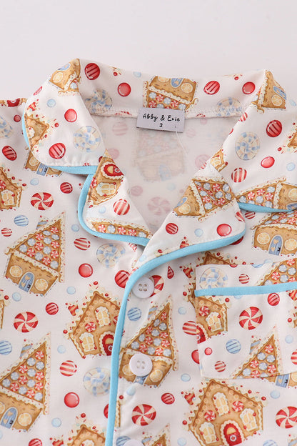 Christmas gingerbread house print boy pajamas set