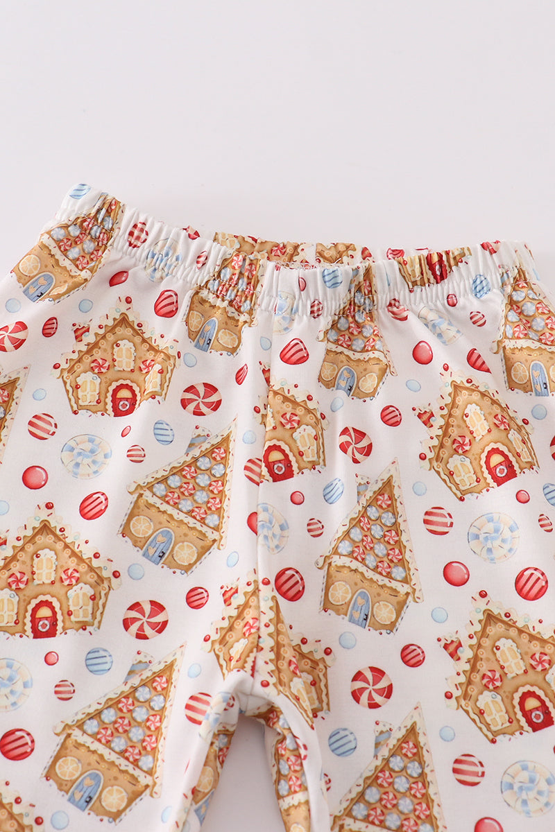 Christmas gingerbread house print boy pajamas set