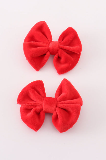 Red velvet girl piggie hair bow