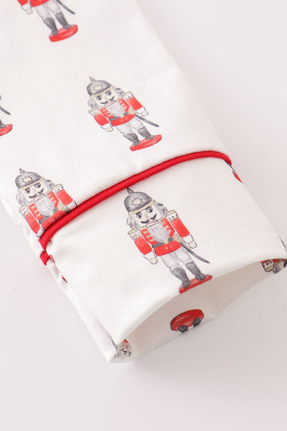 Red nutcracker print ruffle boy pajamas set