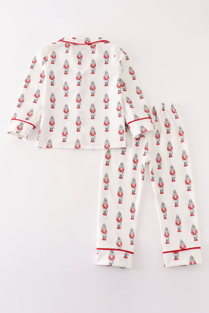 Red nutcracker print ruffle boy pajamas set