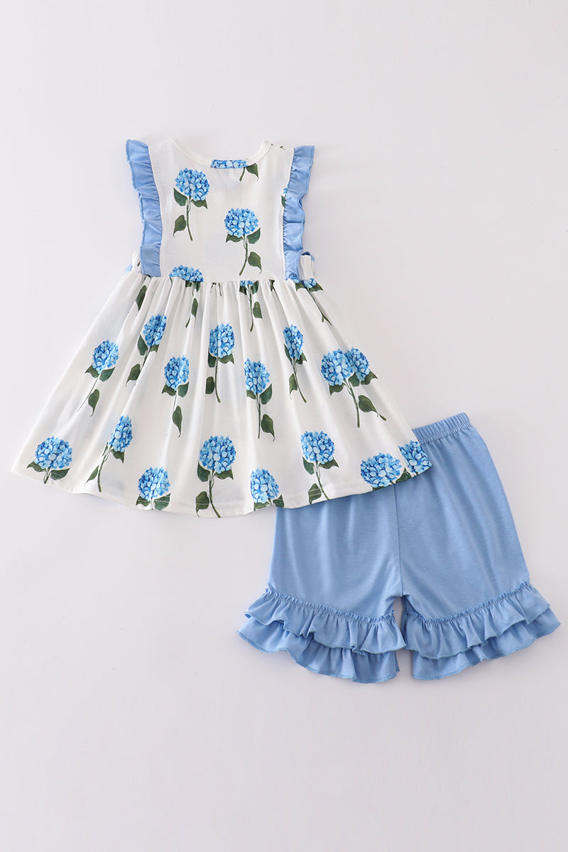 Blue hydrangea print girl set