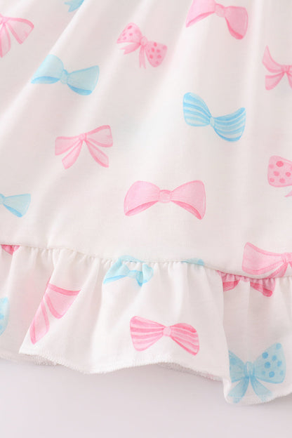 Pink bow embroidery girl set