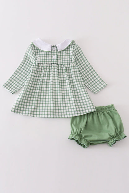 Green clover embroidery girl bloomer set