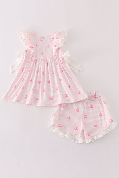 Pink stripe whale print girl set