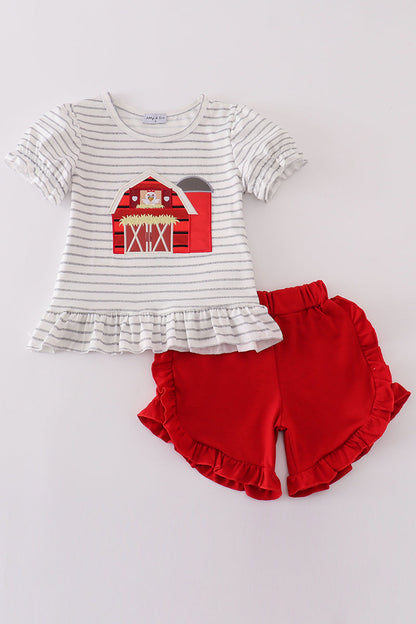 Red farm applique girl set