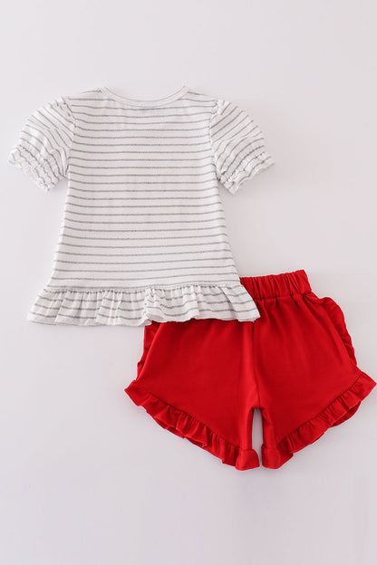 Red farm applique girl set