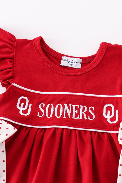 Red sooners embroidery girl bloomer set