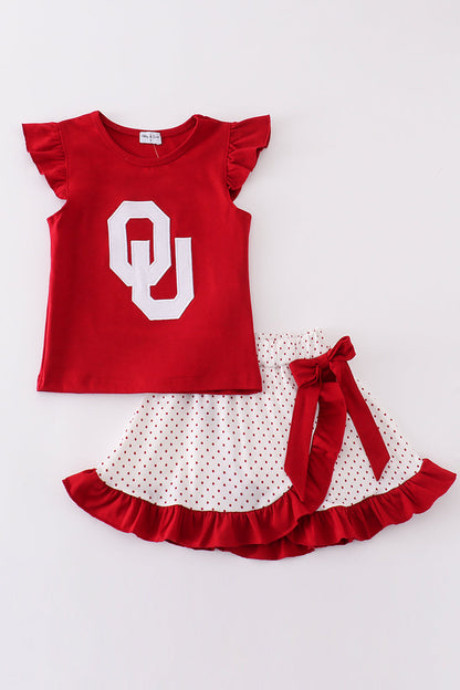 Red sooners embroidery girl skort set