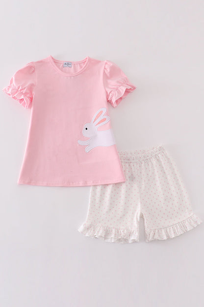 Pink easter bunny applique girl set