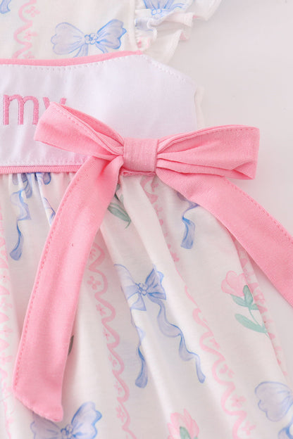 Pink bow I love mommy embroidery girl set