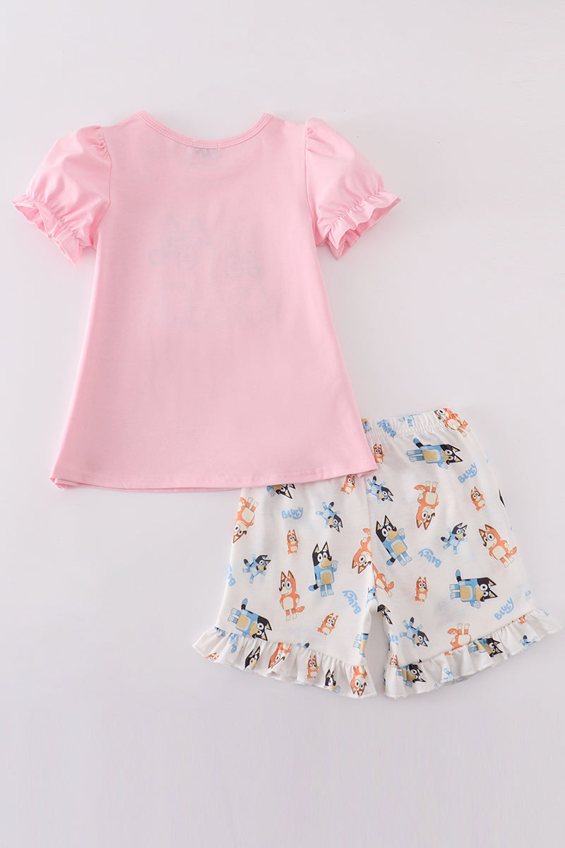 Pink character applique girl set