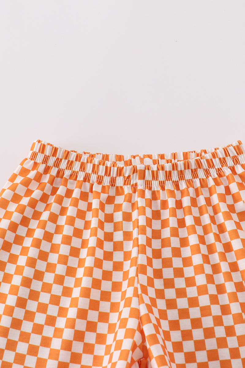 Orange Tennessee GO VOLS embroidery smocked checkered shorts set