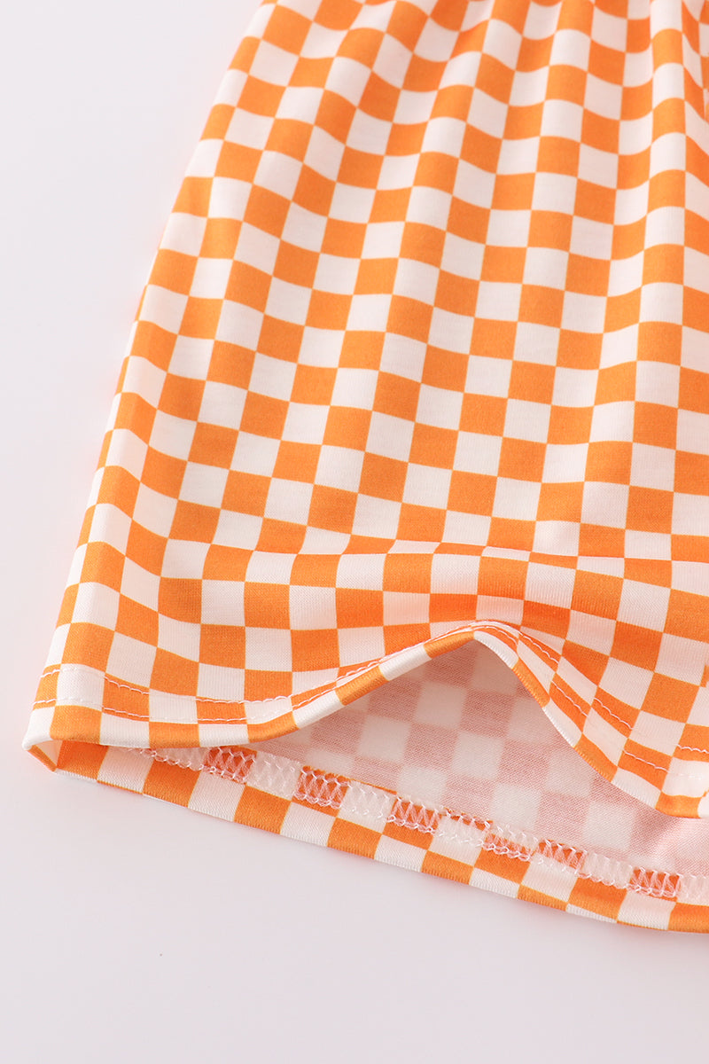 Orange Tennessee GO VOLS embroidery smocked checkered shorts set