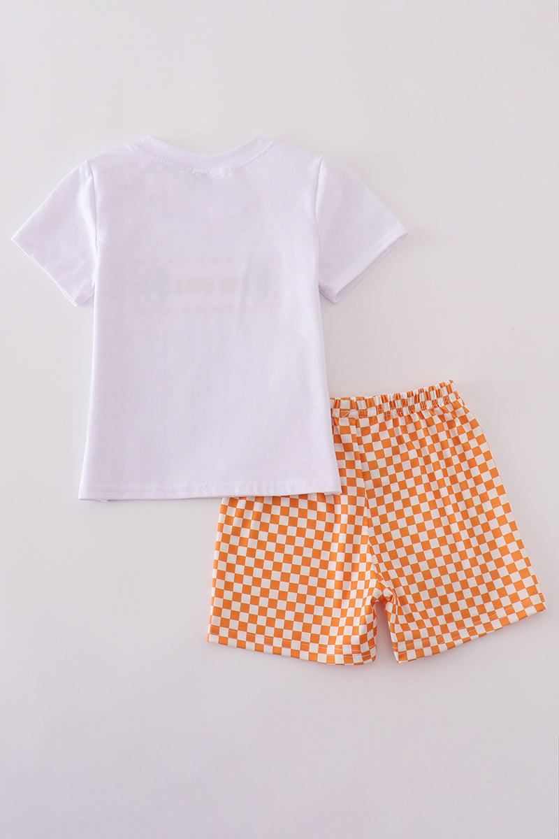 Orange Tennessee GO VOLS embroidery smocked checkered shorts set