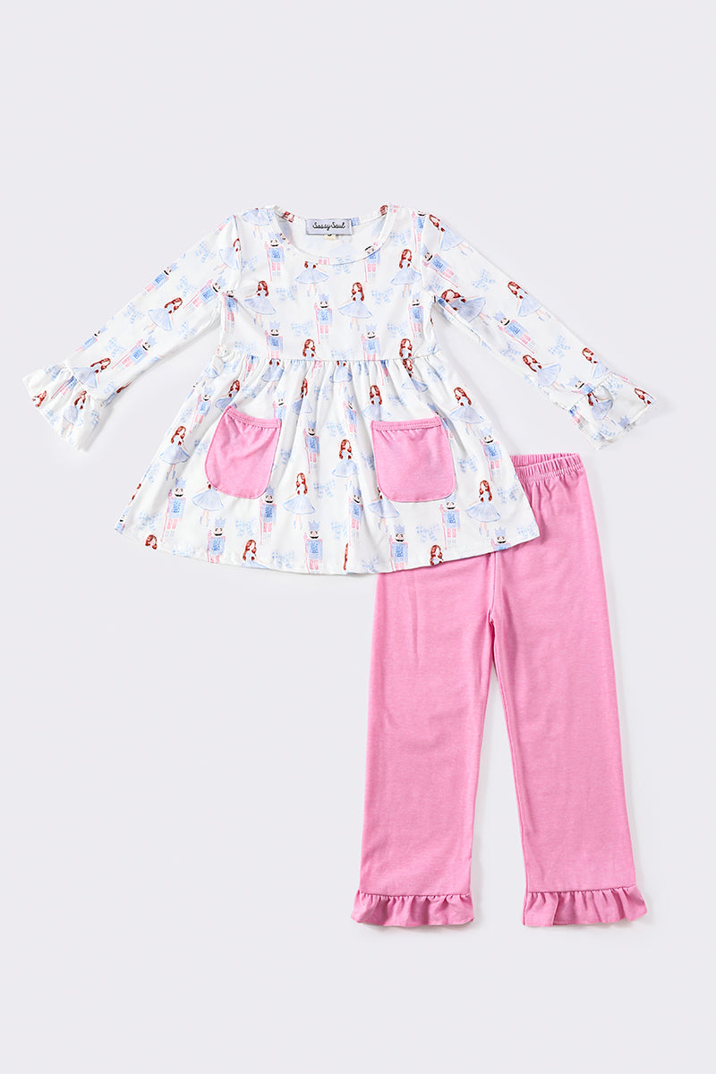 Pink ballet print girl pants set